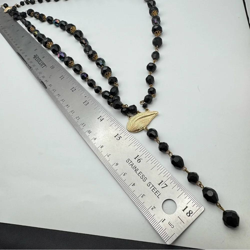 Vintage West Germany Multi-Strand Black Faceted Bead Necklace | Signed
